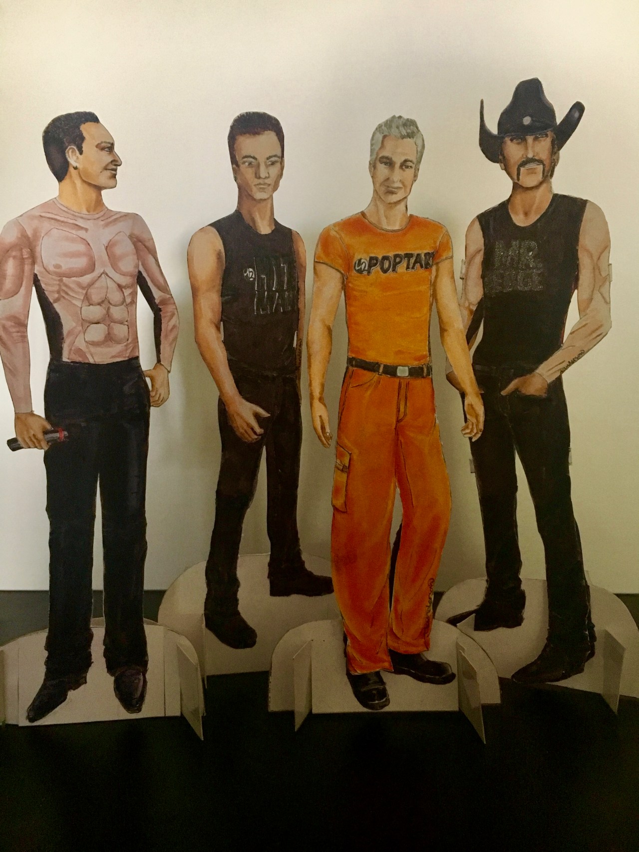 U2 Paperdolls in their Popmart Tour outfits. Markers. By Tracy Anderson