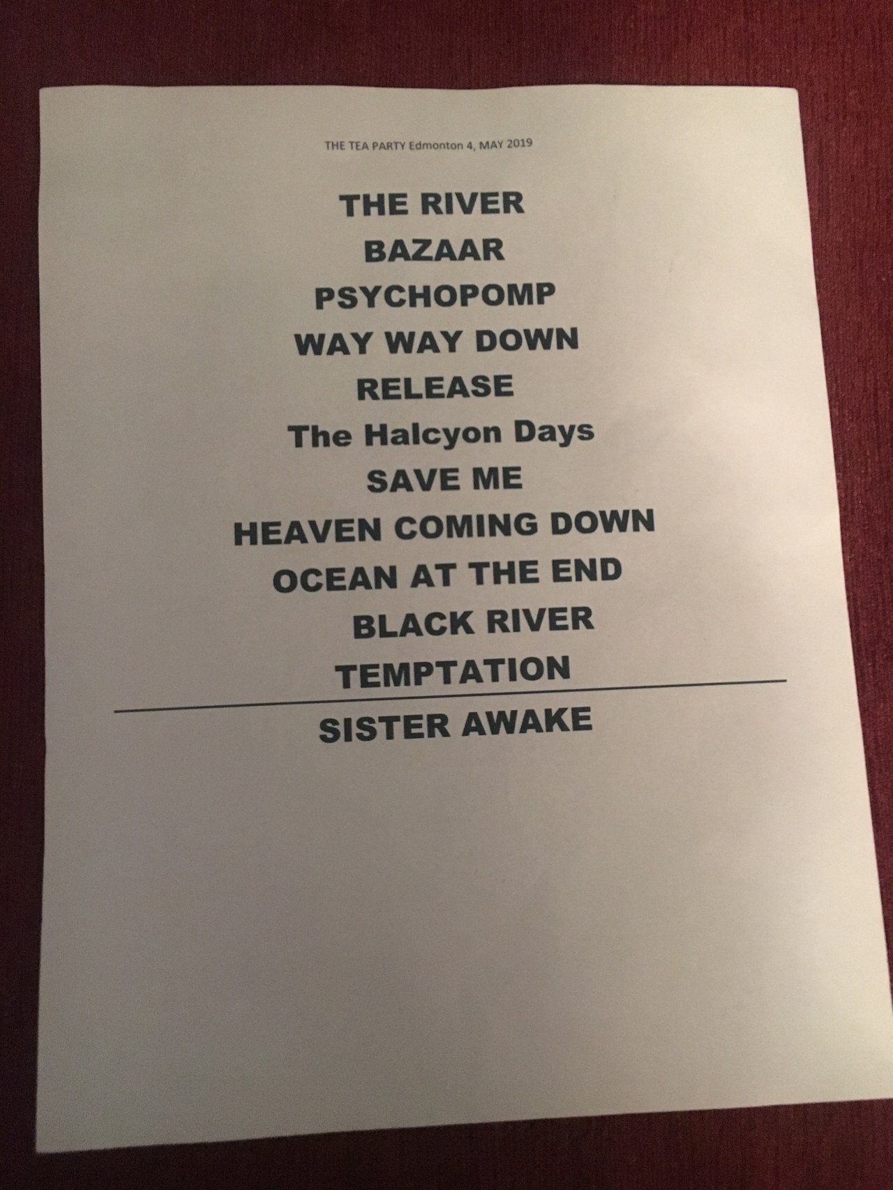 Setlist The Tea Party Black River Tour Edmonton May 4 2019
