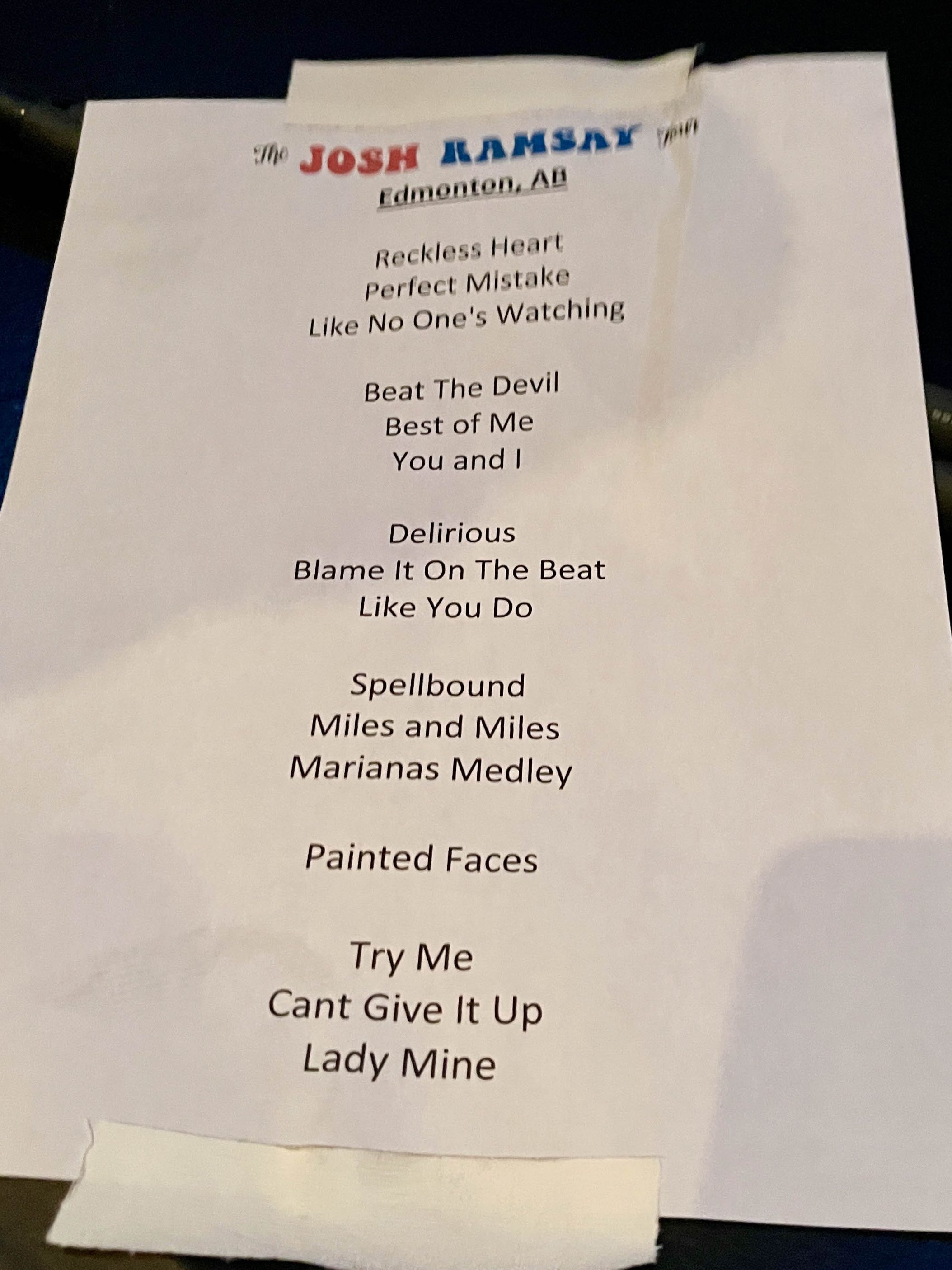 Setlist The Josh Ramsay Show Tour Edmonton May 5, 2022